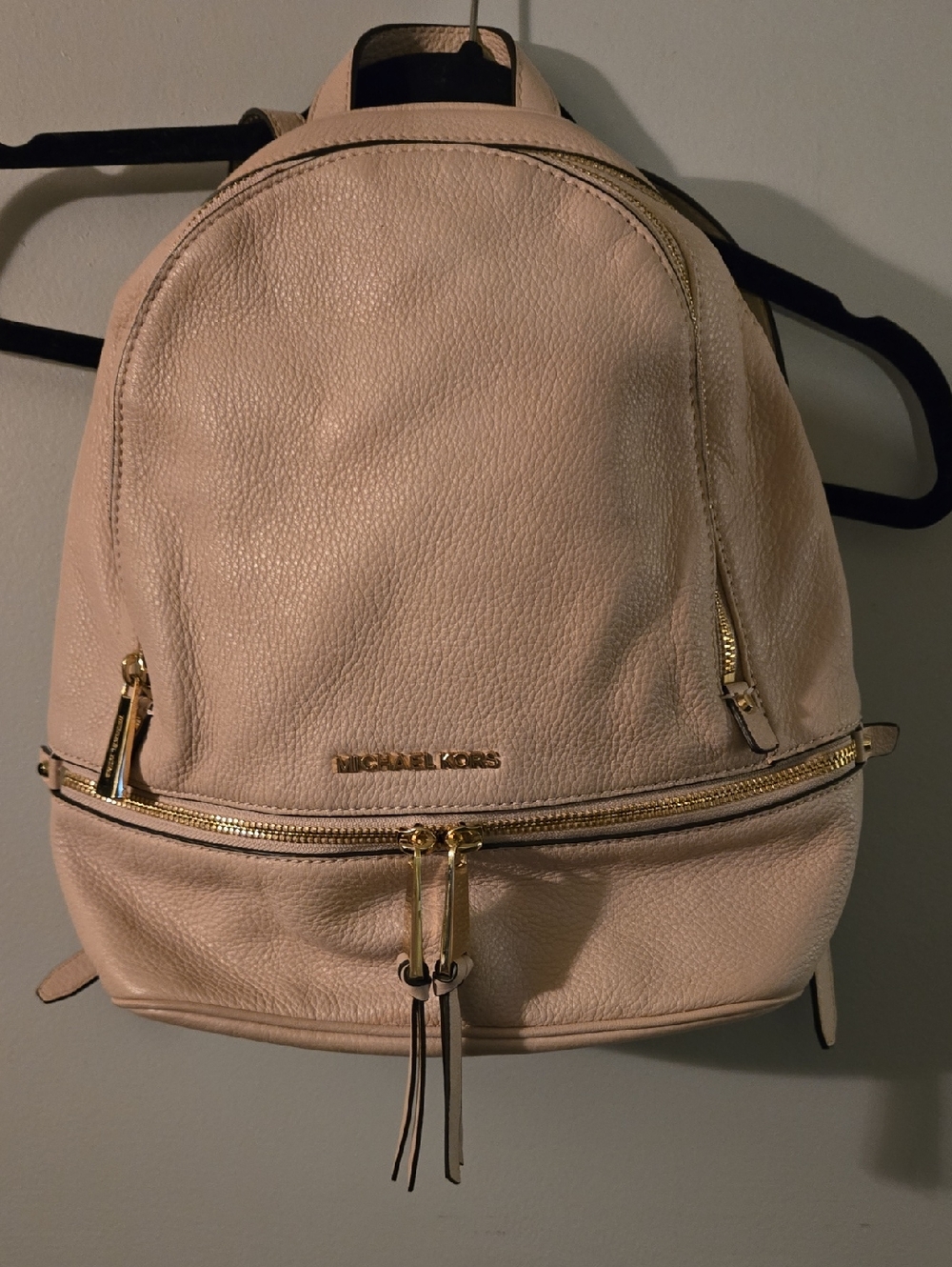 Michael Kors Pale Pink Pebbled Leather Backpack with Gold Hardware